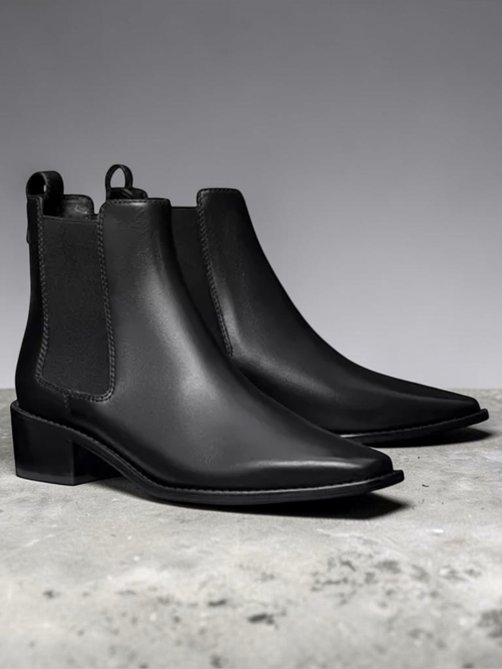 Tory Burch Black Leather Chelsea Boot with Gold Logo Pull Tab